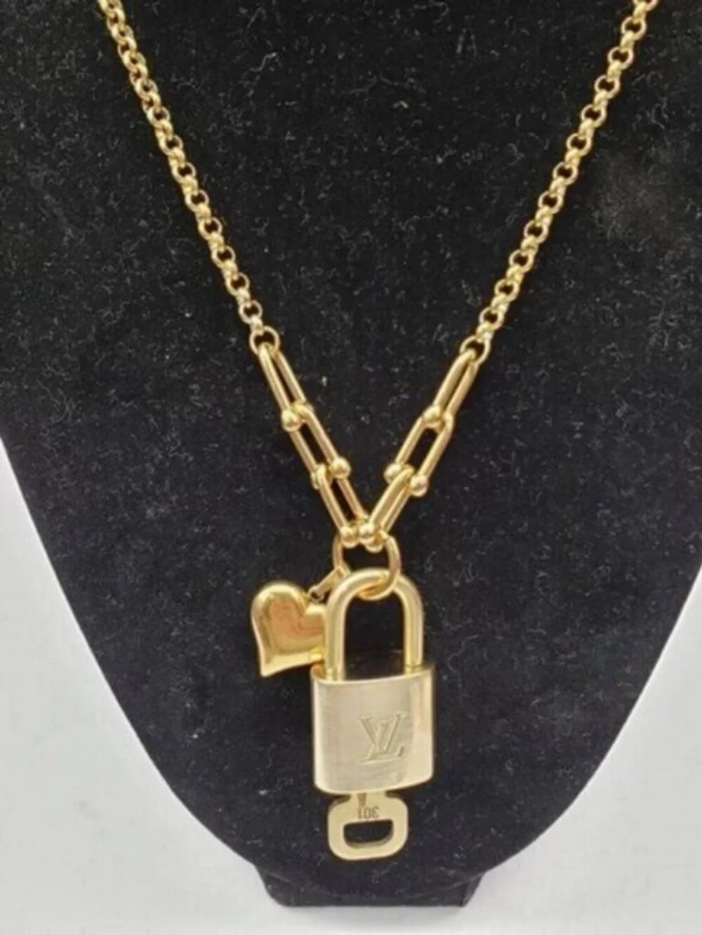 Authentic Louis Vuitton Lock & Key w/ Unbranded Horse ShoeGold PlatedChain